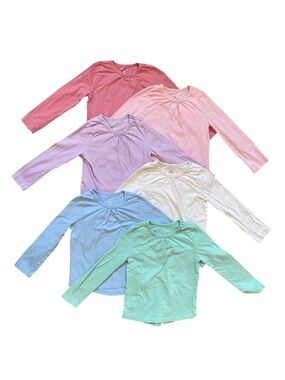 Honest Co Bundle of 6 Girls' Pastel Long-Sleeve Crewneck T-shirt Tops - Size 6